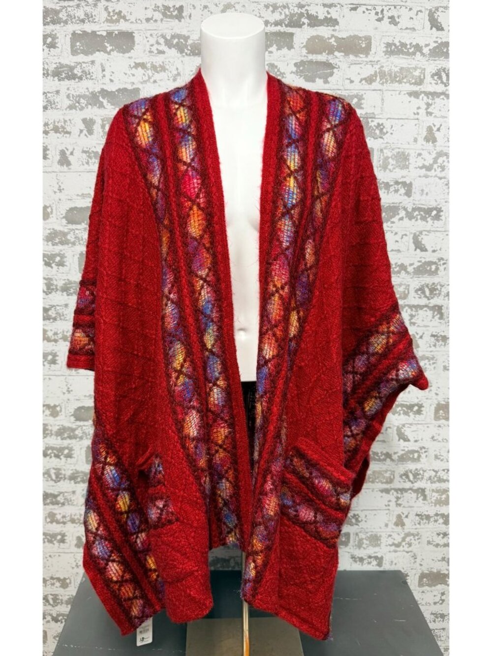 New Just Classic Sunny Bohemian Open Front Red Knit shawl Multicolor One Size